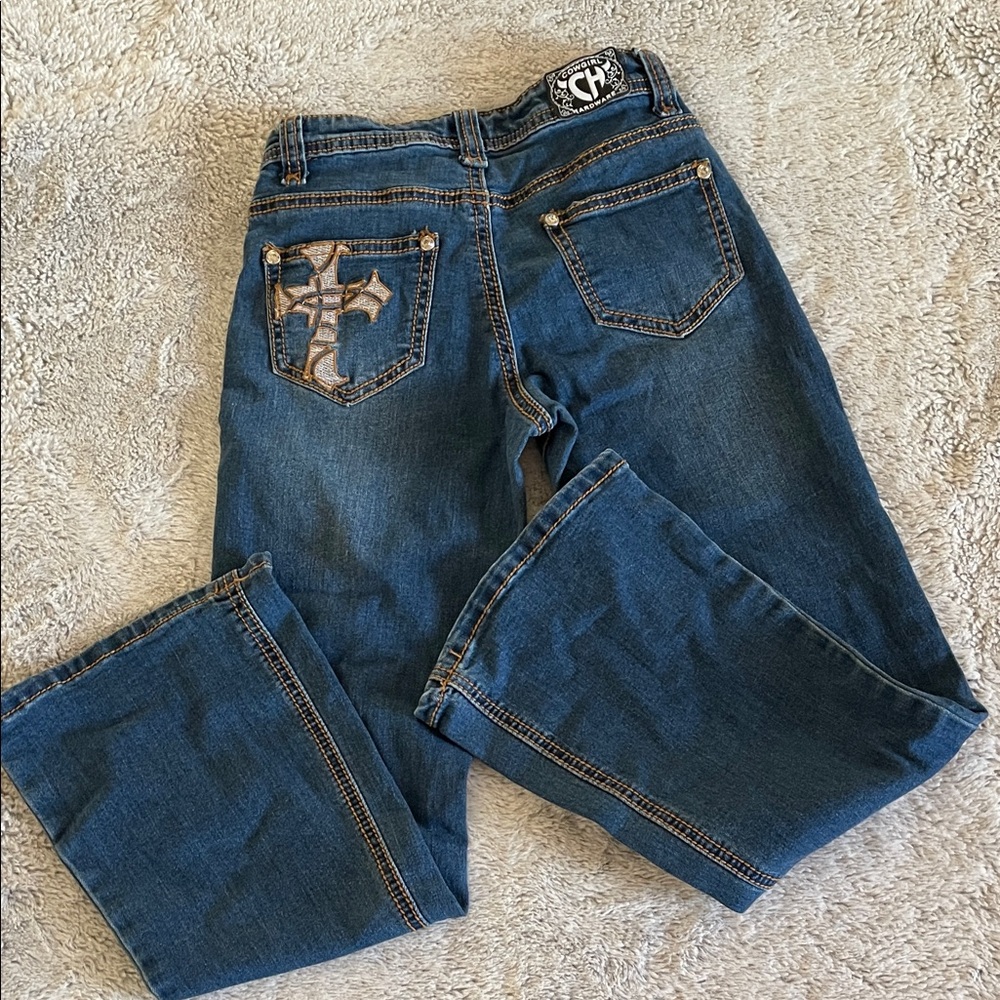 Cowgirl Hardware Dark Blue Flare Jeans. SZ 7 - Picture 5 of 8